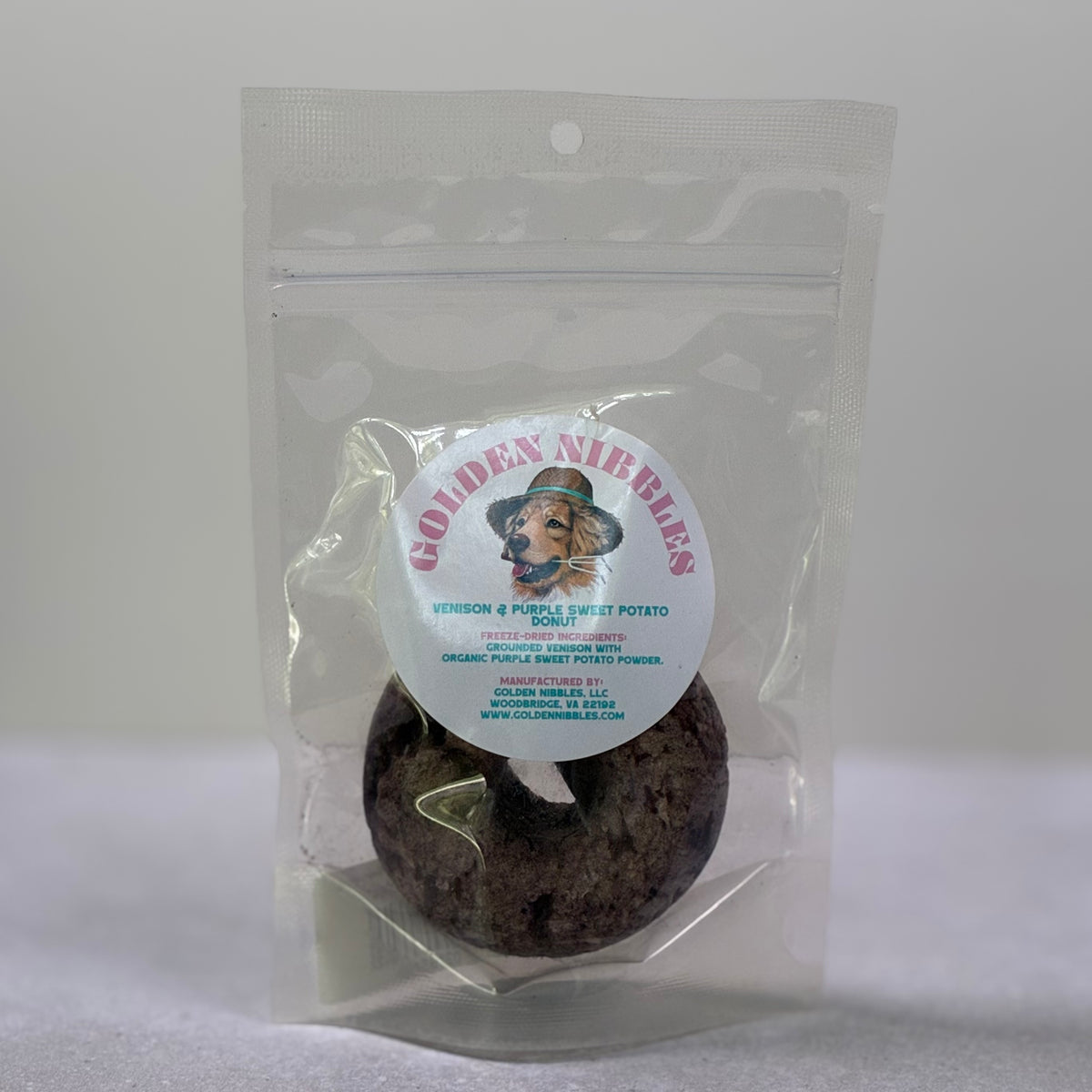 Pet Birthday | Golden Nibbles Venison & Purple Sweet Potato Freeze Dried Donut