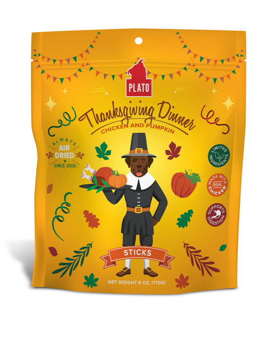 Thanksgiving Dinner Chicken & Pumpkin Sticks Dog Treat 5oz | Plato