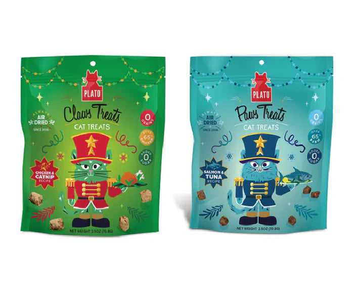 Paws & Claws - Holiday Two Pack Cat Treats 2.5oz / Tuna & Salmon, Chicken & Catnip / Plato Pet Treats